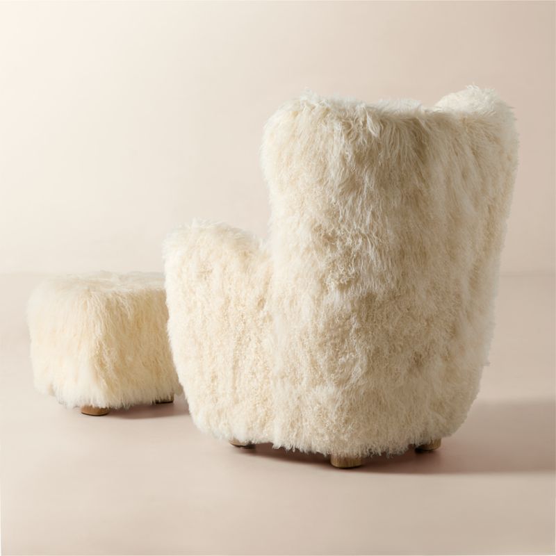 Bozzi Ivory Mongolian Sheepskin Chair and Ottoman Set - image 3 of 6