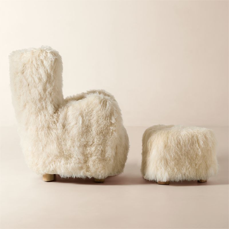 Bozzi Ivory Mongolian Sheepskin Chair and Ottoman Set - image 2 of 6