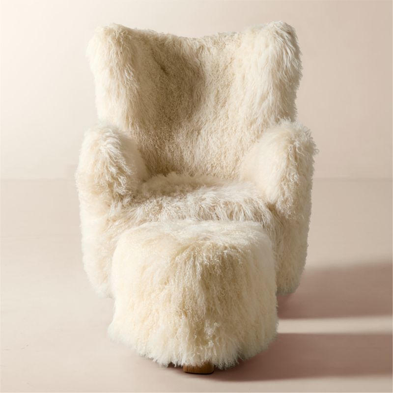 Bozzi Ivory Mongolian Sheepskin Chair and Ottoman Set - image 0 of 6