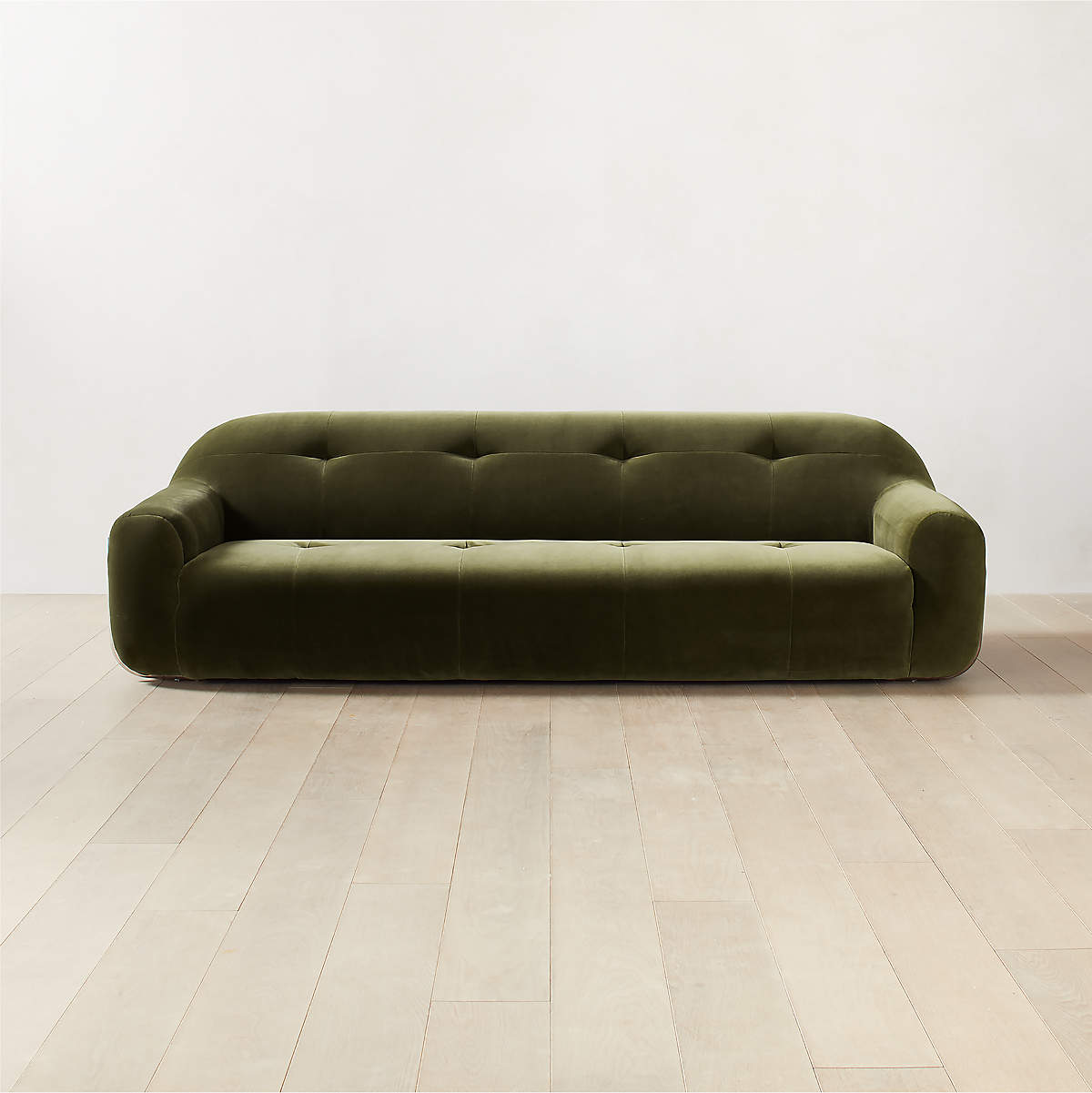 Brace Modern Curved Green Velvet Tufted Sofa + Reviews CB2