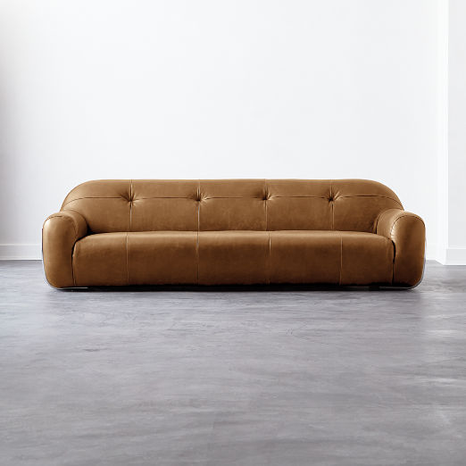 Brace 98.25" Saddle Leather Tufted Sofa