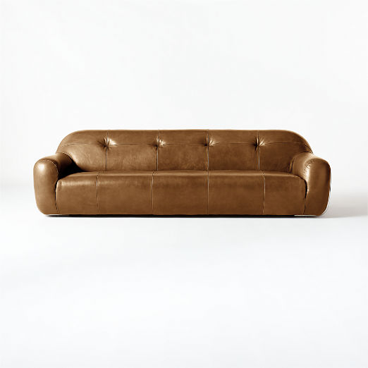 Brace 98.25" Saddle Leather Tufted Sofa