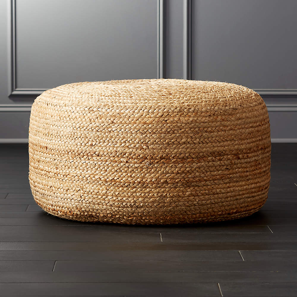 Fully Assembled Simpli Home AXCPF-46 Margo Contemporary Round Pouf in Multi Color Braided Jute