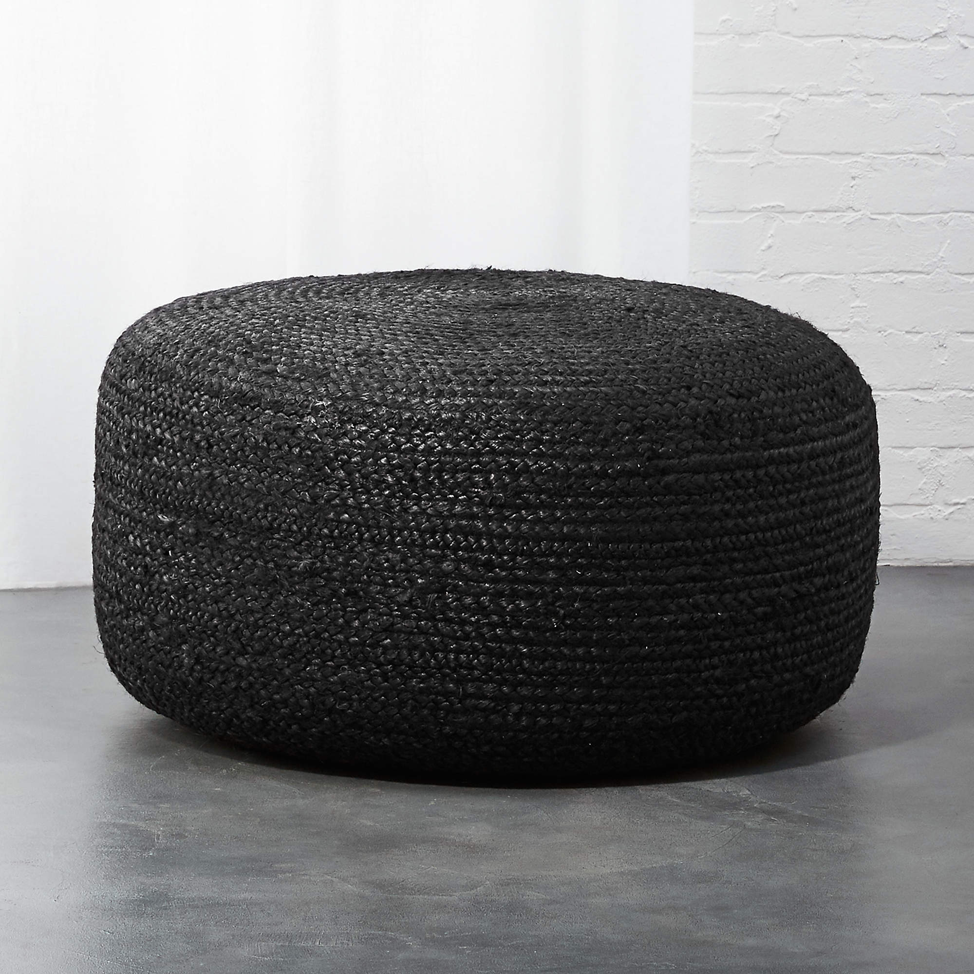 Large Black Braided Jute Pouf + Reviews CB2 Canada