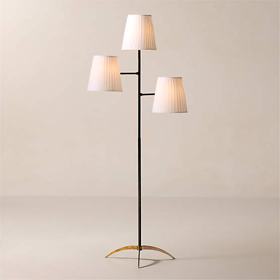 Brandt 3-Light Blackened Brass Floor Lamp with Linen Shade