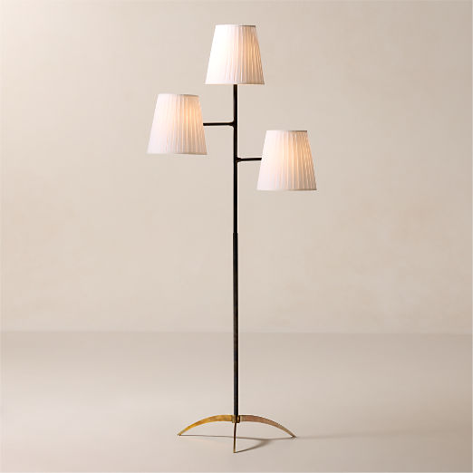 Brandt 3-Light Blackened Brass Floor Lamp with Linen Shade