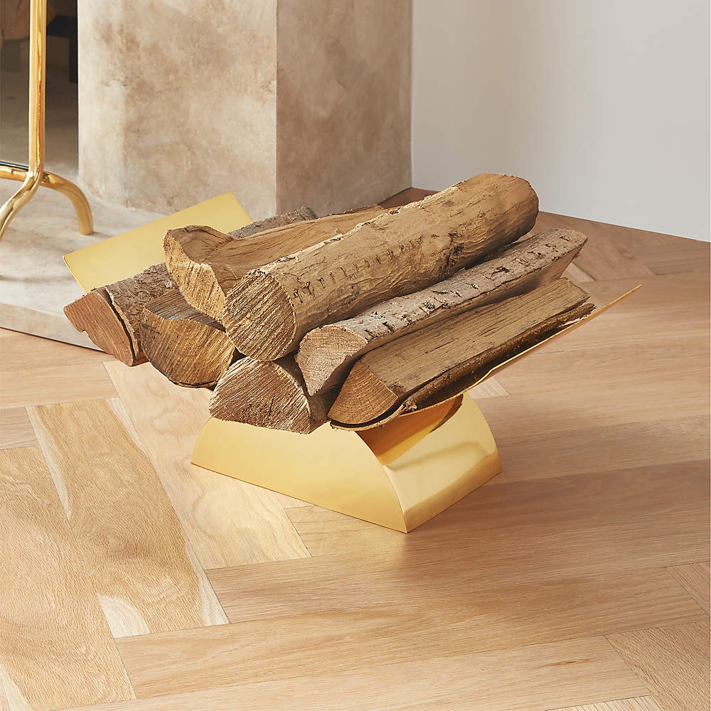 Kaden Curved Brass Fireplace Log Holder | CB2 Canada