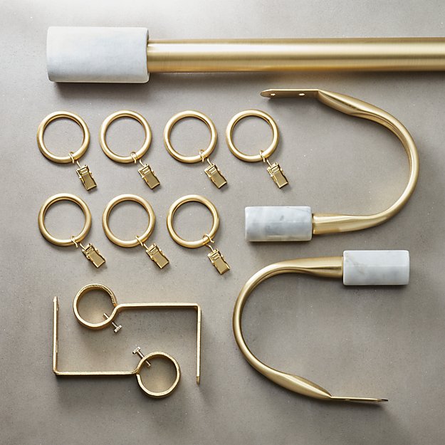 Brass With White Marble Curtain Rod Set 88 120 X1 Dia Reviews Cb2
