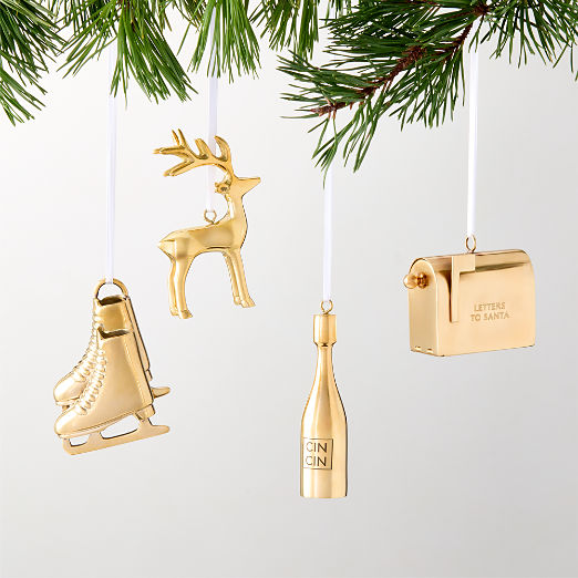 Unlacquered Brass Ornament Set of 4