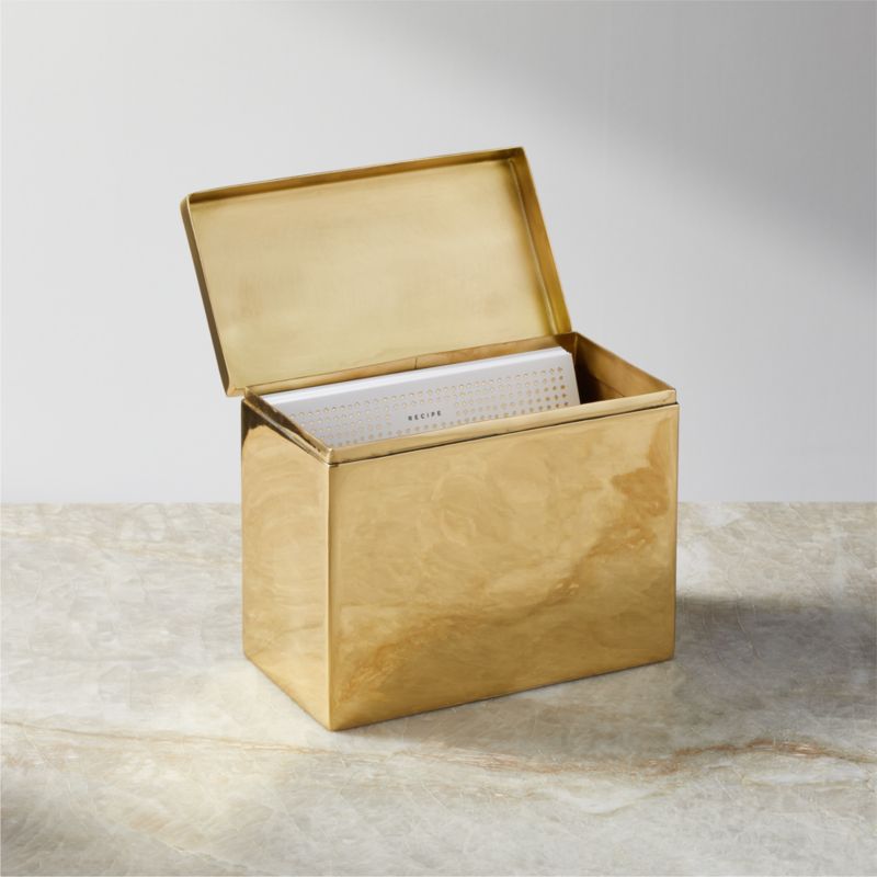 View Polished Brass Recipe Box with Recipe Cards Set details