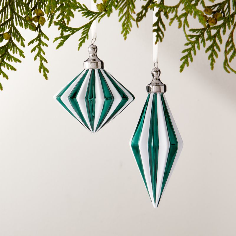 Bordeaux Hand-Painted Drop Green and White Glass Christmas Tree Ornaments - image 0 of 1