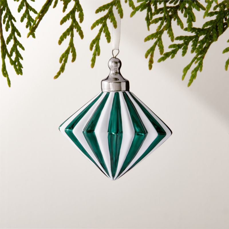 Viewing product image Bordeaux Hand-Painted Drop Green and White Glass Christmas Tree Ornament 3.5" - image 1 of 2