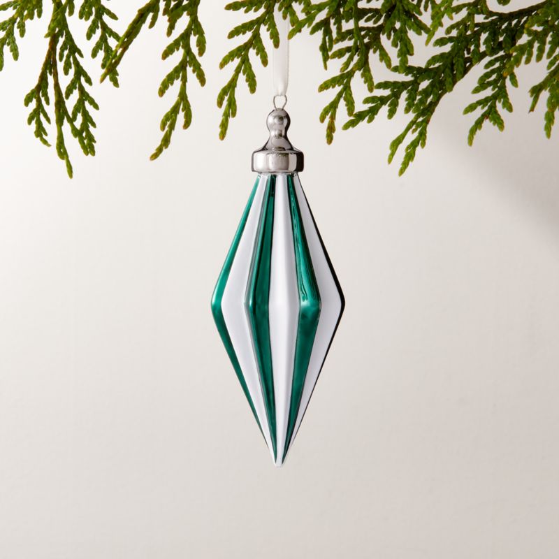 Viewing product image Bordeaux Hand-Painted Drop Green and White Glass Christmas Tree Ornament 6" - image 1 of 2