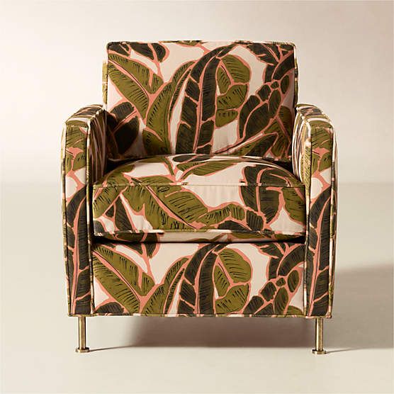 Brett Palm Print Velvet Accent Chair
