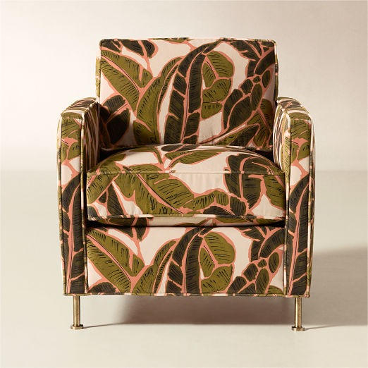 Brett Palm Print Velvet Accent Chair