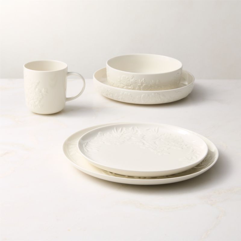 Brielle 4-Piece Ivory Floral Embossed Porcelain Dinnerware Set With Pasta Bowl - image 1 of 8