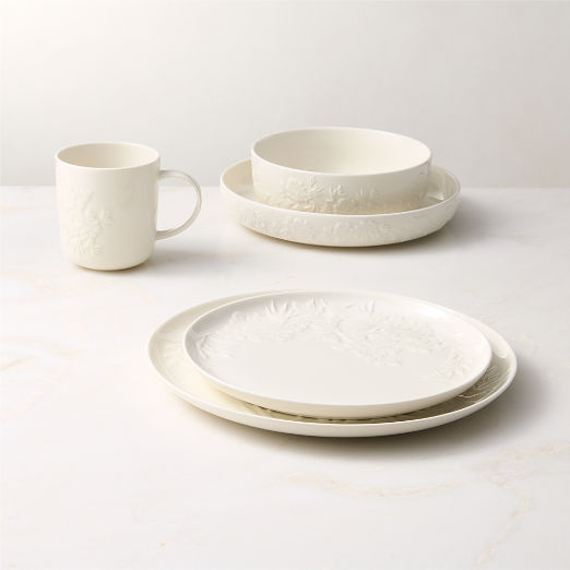 Brielle 4-Piece Ivory Floral Embossed Porcelain Dinnerware Set