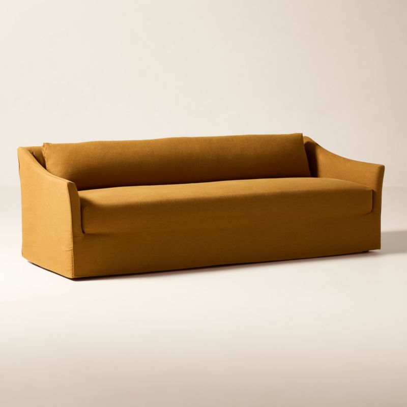 Bristol 95" Cognac Slipcovered Performance Linen Sofa - image 4 of 9