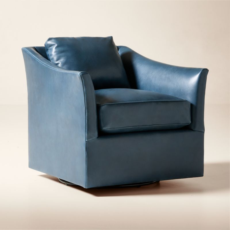 Bristol Blue Leather Swivel Chair - image 2 of 8