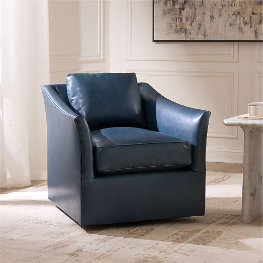 Bristol Blue Leather Swivel Chair Set of 2