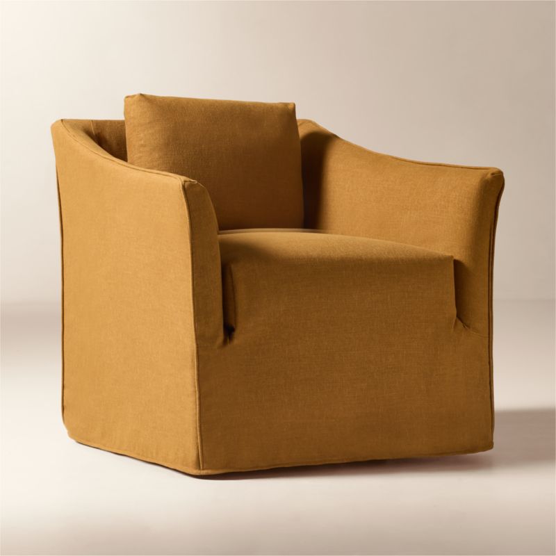 Bristol Cognac Slipcovered Performance Linen Swivel Chair