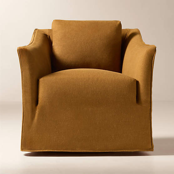 Bristol Cognac Slipcovered Performance Linen Swivel Chair Set of 2
