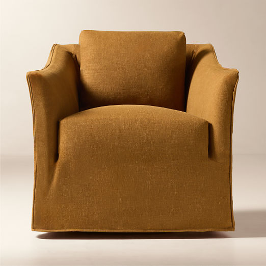 Bristol Cognac Slipcovered Performance Linen Swivel Chair Set of 2