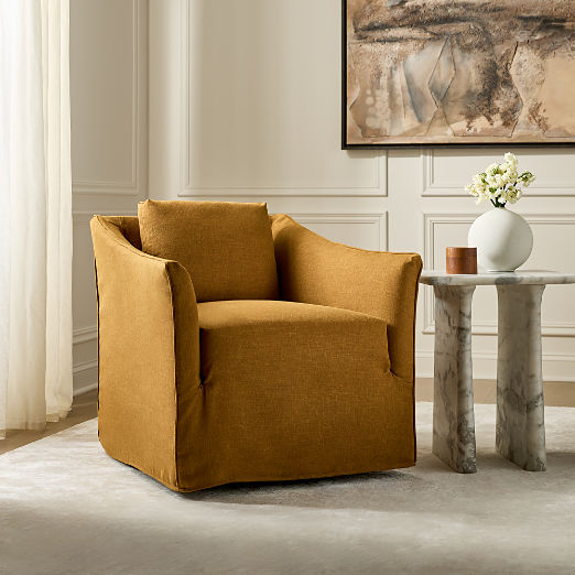 Bristol Cognac Slipcovered Performance Linen Swivel Chair