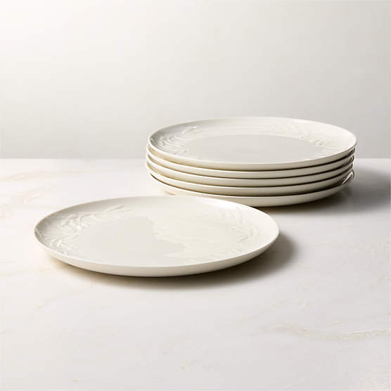 Brielle Ivory Floral Embossed Porcelain Dinner Plates Set of 6