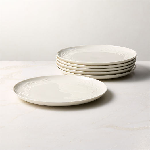 Brielle Ivory Floral Embossed Porcelain Dinner Plates Set of 6
