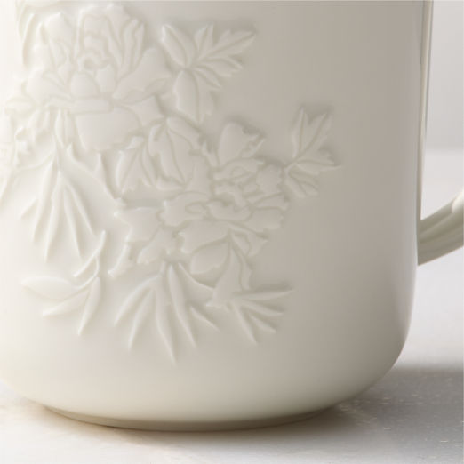 Brielle Ivory Floral Embossed Porcelain Mugs Set of 6