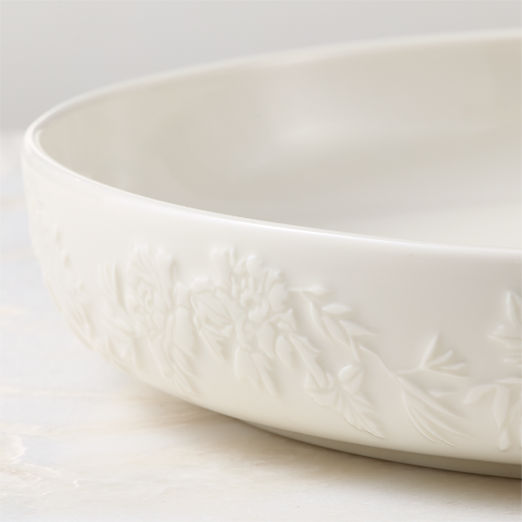 Brielle Ivory Floral Embossed Porcelain Pasta Bowls Set of 6