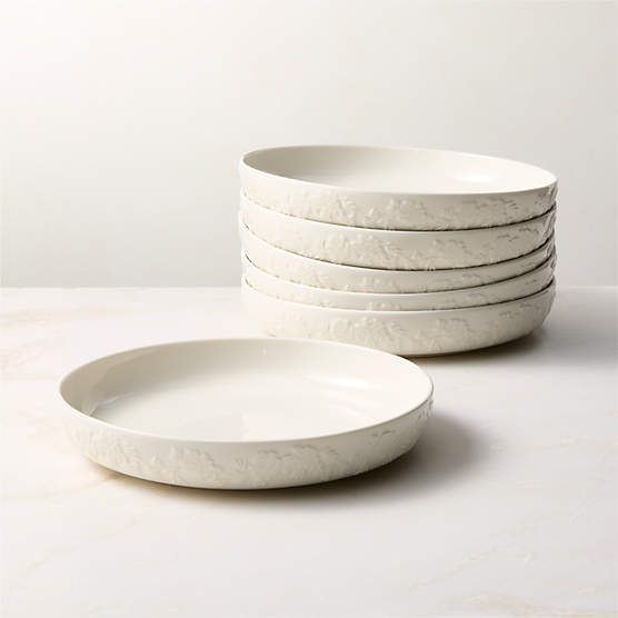 Brielle Ivory Floral Embossed Porcelain Pasta Bowls Set of 6