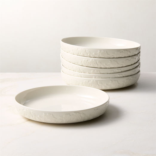 Brielle Ivory Floral Embossed Porcelain Pasta Bowls Set of 6