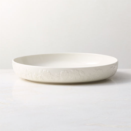 Brielle Ivory Floral Embossed Porcelain Pasta Bowl