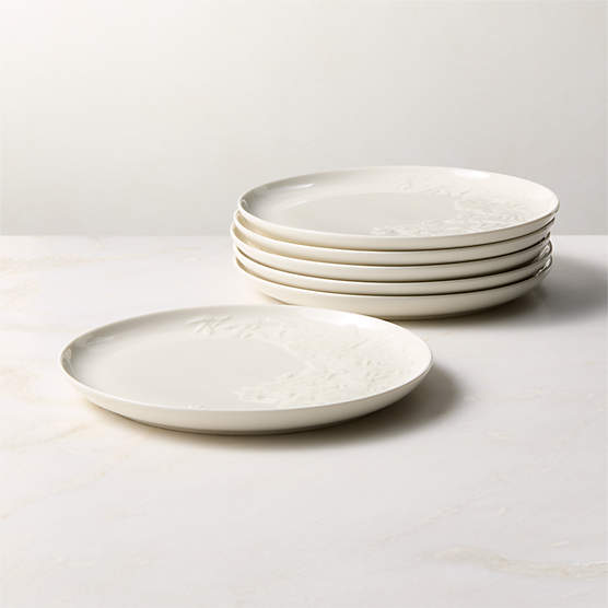 Brielle Ivory Floral Embossed Porcelain Salad Plates Set of 6