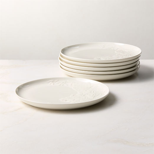 Brielle Ivory Floral Embossed Porcelain Salad Plates Set of 6