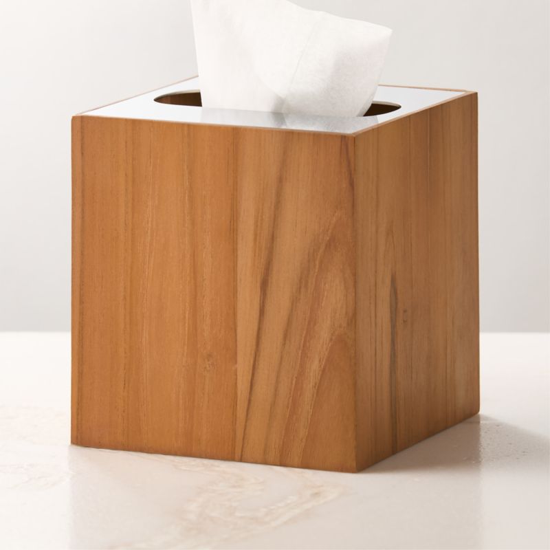 Brogan Teak and Stainless Steel Tissue Box Cover - image 0 of 6