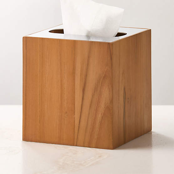 Brogan Teak and Stainless Steel Tissue Box Cover