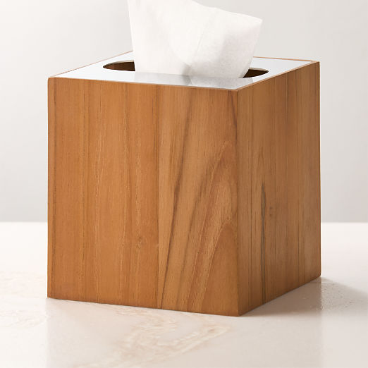 Brogan Teak and Stainless Steel Tissue Box Cover