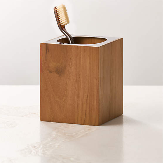 Brogan Teak and Stainless Steel Toothbrush Holder