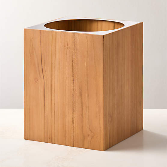 Brogan Teak and Stainless Steel Wastebasket