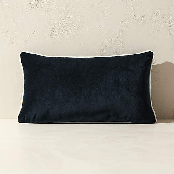 Bronte Black Velvet Outdoor Throw Pillow 20"x12"