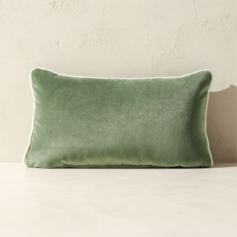 Bronte Olive Green Velvet Outdoor Throw Pillow 20"x12" - image 0 of 3