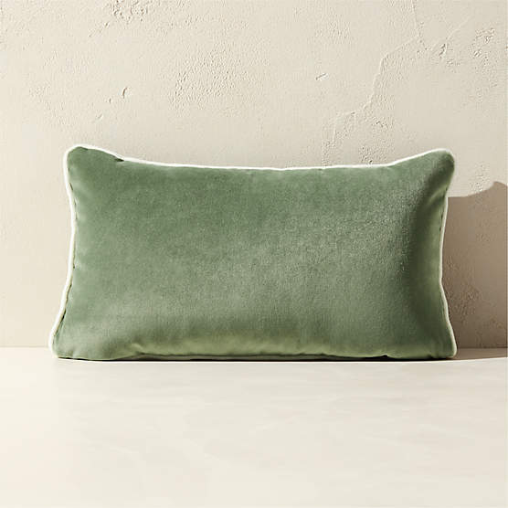 Bronte Olive Green Velvet Outdoor Throw Pillow 20"x12"