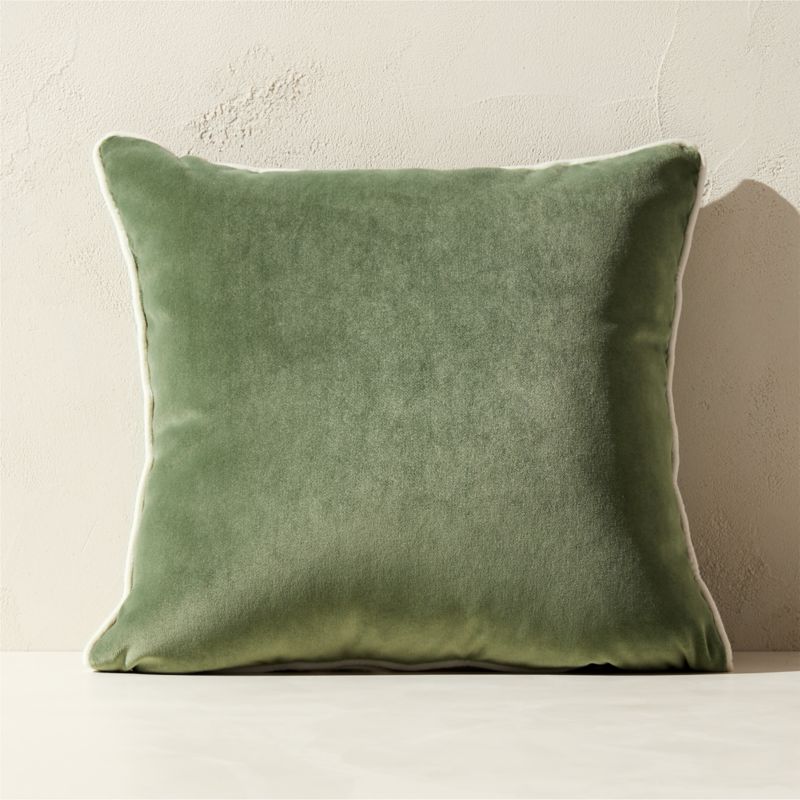 Bronte Olive Green Velvet Outdoor Throw Pillow 20" - image 0 of 3