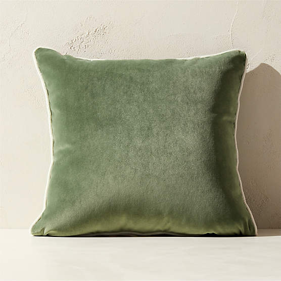 Bronte Olive Green Velvet Outdoor Throw Pillow 20"