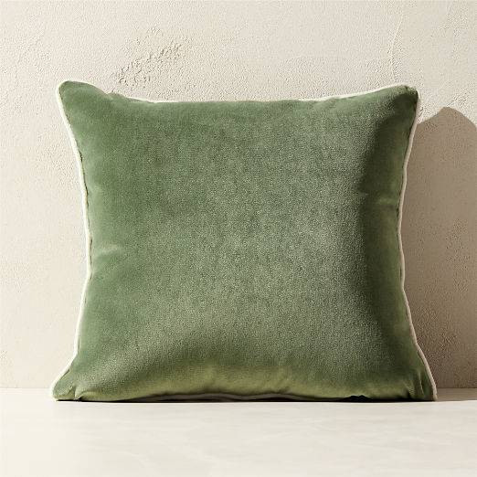 Bronte Olive Green Velvet Outdoor Throw Pillow 20"x20"