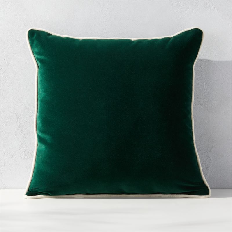View Bronte Dark Green Velvet Outdoor Throw Pillow 20'' details