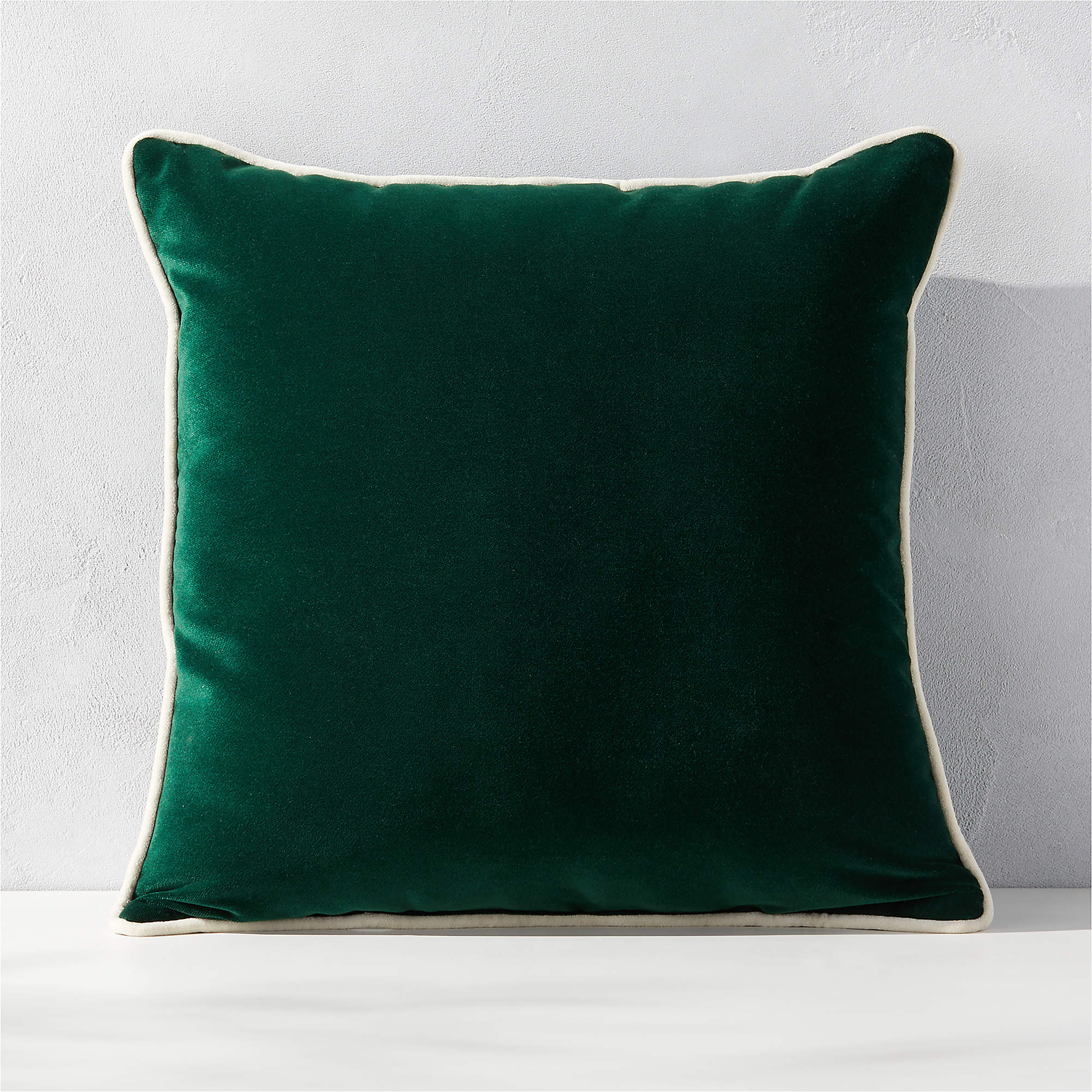 Bronte Modern Green Velvet Outdoor Throw Pillow 20'' + Reviews CB2